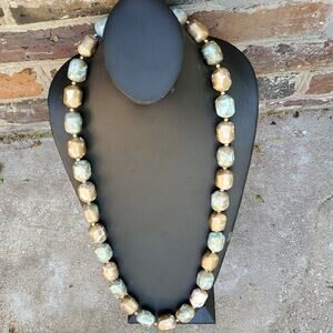 chunky long turquoise color & gold necklace